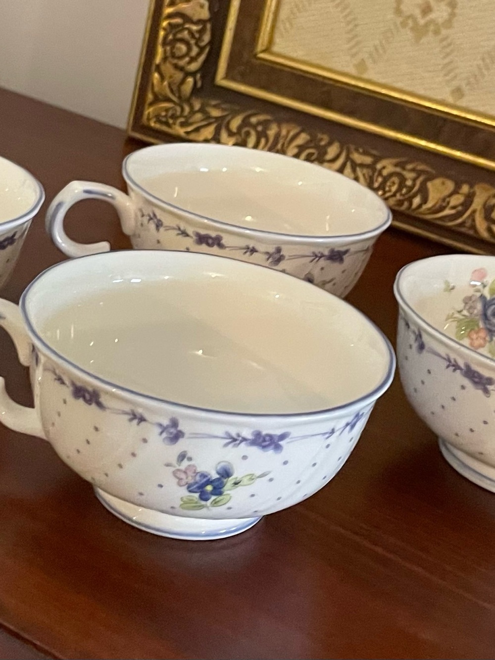 Porcelain Floral Teacup - White with Purple Accents